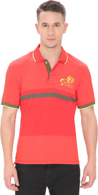 THHIC Striped Men Polo Neck Red T-Shirt