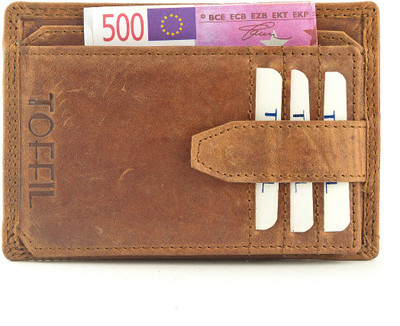 

TOFFIL Men Tan Genuine Leather Card Holder(9 Card Slots)