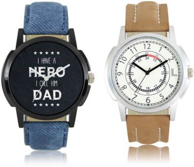 FASHION POOL I HAVE A HERO DAD SPECIAL DAD TRIBUTE ROUND ANALOG DIAL COMBO WITH VINTAGE DUAL DIAL DESIGN WATCH HAVING DENIM BLUE & BROWN LEATHER BELT WATCH Watch  - For Boys   Watches  (FASHION POOL)