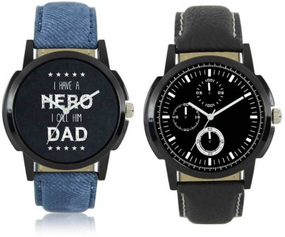 FASHION POOL MOST STYLISH NEW ARRIVAL FAST SELLING ROUND ANALOG DIAL ULTIMATE COMBO OF BLACK CHRONOGRAPH & I HAVE A HERO DAD SPECIAL WATCH DIAL HAVING BLUE & BLACK LEATHER BELT WATCH Watch  - For Men   Watches  (FASHION POOL)