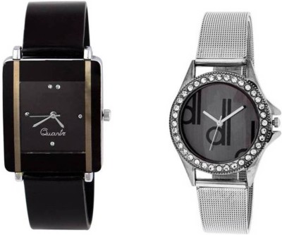 FASHION POOL DK & KAWA ULTIMATE COMBO OF BLACK SQUARE DIAL LADIES DIAL & ROUND DIAMOND STUDDED WATCH HAVING STEEL & RUBBER BELT WATCH Watch  - For Women   Watches  (FASHION POOL)