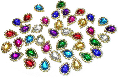 GOELX Patches Colorful Drop Shape Handmade Appliques Rhinestone Embellishments For Decoration, Crafts Ideas, Jewelery Making, Easy to Use Pack of 50 - Multi