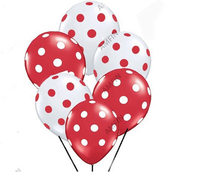 

AMFIN Printed 12 Inch (Pack of 50) Red and White Polka Dot Balloons for Birthday Decoration, Decoration for mickey mouse theme party , Baby Shower, 1st Birthday, Anniversary Party, Bachelors Party, Office Party ,Diwali Balloon(Multicolor, Pack of 50)