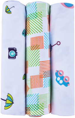 

Wonder Wee Printed  Swadding Baby Blanket(Cotton, Turquoise Travel/Square Lines/Pink Toys