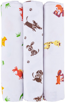 

Wonder Wee Printed  Swadding Baby Blanket(Cotton, Red Dino/Brown Dog/Yellow Animals