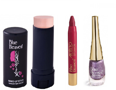 

Blue Heaven XPRESSION MAKEUP STICK, FAIR GLOW, ARTISTO VELVET MATTE LIP CRAYON, LIGHT MAROON & SPARKLING EYELINER, PURPLE, COMBO BY BEAUTYANDCARE(Set of 3)