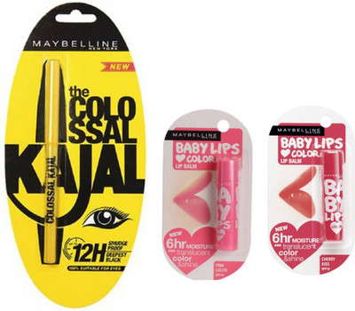 

Maybelline Colossal Kajal With Coral Flush SPF 16 Lip Balm(Set of 3)