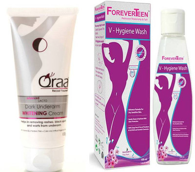 

QRAA Advanced Lacto Dark Underarm Whitening Cream & ForeverTeen V-Hygiene Wash Combo (100gm +100gm)(Set of 2)