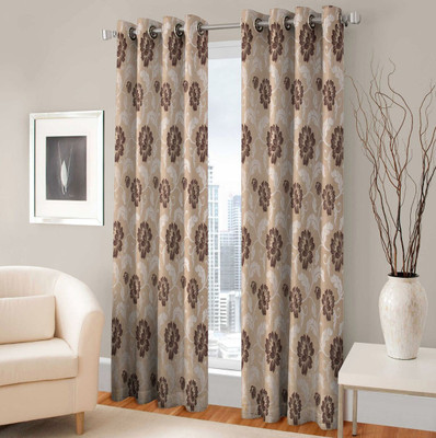 Optimistic Home Furnishing 210 cm (7 ft) Polyester Door Curtain (Pack Of 2)(Floral, COFFEE) Flipkart