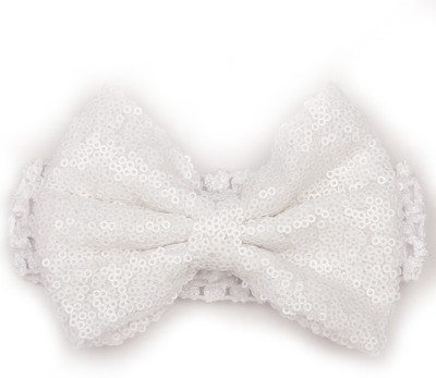 

Pikaboo Big Sequin Bow Crochet Girls Headband - White Head Band(White)