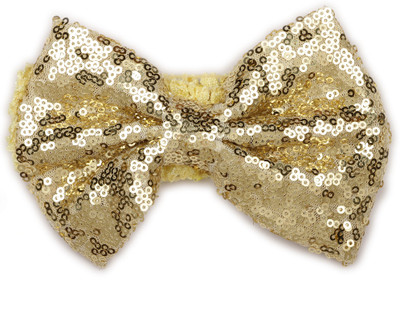 

Pikaboo Big Sequin Bow Crochet Girls Headband - Golden Head Band(Gold)