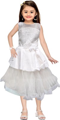 AD & AV Girls Midi/Knee Length Party Dress(White, Sleeveless)