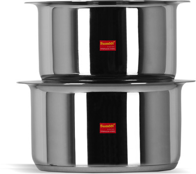 Sumeet 2 Pcs Stainless Steel Induction Bottom (Encapsulated Bottom) Induction & Gas Stove Friendly Container Set / Tope / Cookware Set With Lids Size No.10 & No.11 Pot 1.25 L(Stainless Steel) available at flipkart for Rs.759