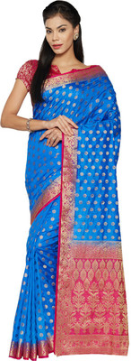 Ratnavati Embroidered, Embellished Kanjivaram Silk Blend Saree(Blue)