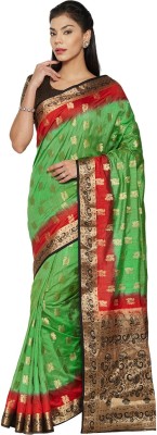 Ratnavati Embroidered, Embellished Kanjivaram Silk Blend Saree(Green)