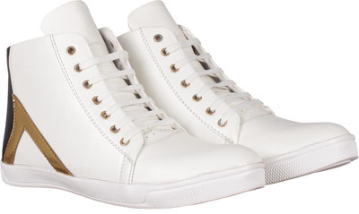 

Shoe Island ® Popular Icon-X ™ Designer Leatherette High Ankle Length Velcro White Shinning Gold Black Casual Dance Sneakers Sneakers For Men(Multicolor, White::gold::black
