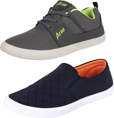 Aero 02 Pair Combo Canvas Loafers For Men(Blue, Orange, Grey, Green, Nblue::orange::dgrey::pgreen