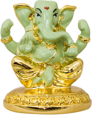 Gods & Gifts Premium Gold Plated Lord Ganesha Statue Showpiece - 5.5 cm(Polyresin, Green) available at flipkart for Rs.650