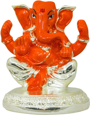Gods & Gifts Premium Silver Plated Lord Ganesha Statue Showpiece - 5.5 cm(Polyresin, Orange) available at flipkart for Rs.650
