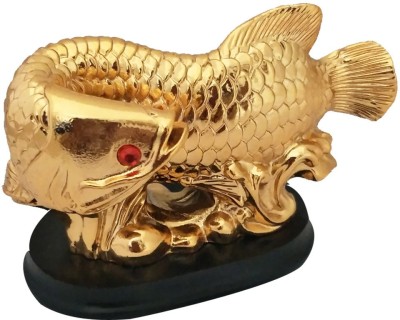 Divya Mnatra Feng Shui Golden Wealth Inviting Arowana Fish for Fortune Decorative Showpiece  -  6.5 cm(Polyresin, Gold)