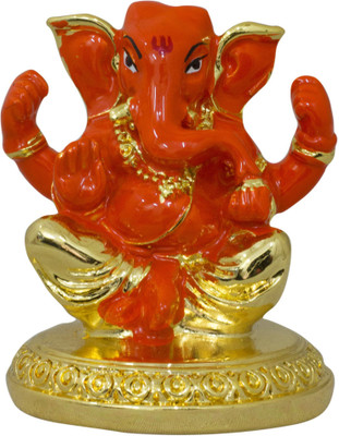 Gods & Gifts Premium Gold Plated Lord Ganesha Statue Showpiece - 5.5 cm(Polyresin, Orange) available at flipkart for Rs.650