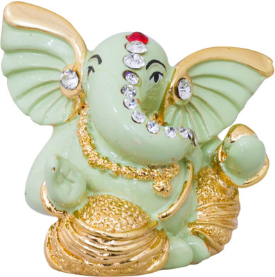 Gods & Gifts Premium Gold Plated Lord Ganesha Statue Showpiece - 5 cm(Polyresin, Green) available at flipkart for Rs.595