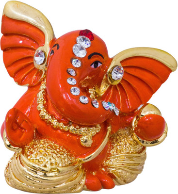 Gods & Gifts Premium Gold Plated Lord Ganesha Statue Showpiece - 5 cm(Polyresin, Orange) available at flipkart for Rs.595