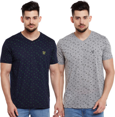 MACK JONNEY Geometric Print Men V Neck Multicolor T-Shirt