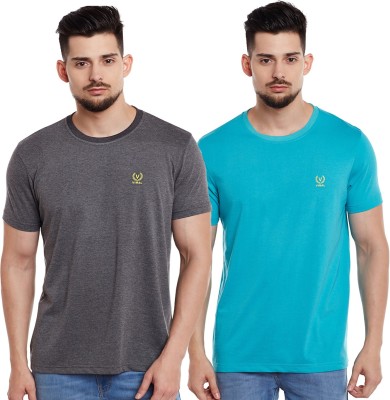 VIMAL JONNEY Solid Men Round Neck Light Blue, Grey T-Shirt