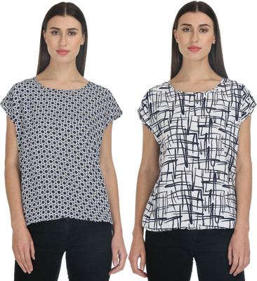 Deewa Casual Regular Sleeve Printed Women White, Black Top