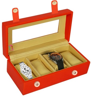 Atorakushon 4 Slot Watch bracelets Belt Storage Organizer Box Bracelet Chain Payel Holder Jewellery Vanity Display Case Leatherette Watch Box(Orange, Holds 4 Watches)   Watches  (Atorakushon)