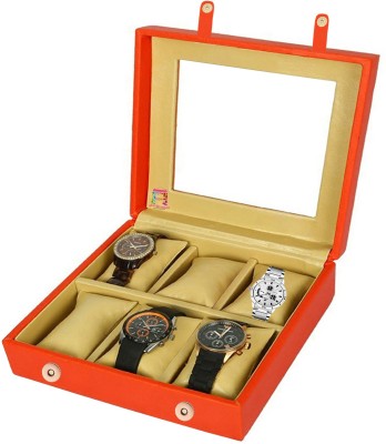 Atorakushon 6 Slot Watch bracelets Belt Storage Organizer Box Bracelet Chain Payel Holder Jewellery Vanity Display Case Leatherette Watch Box(Orange, Holds 6 Watches)   Watches  (Atorakushon)