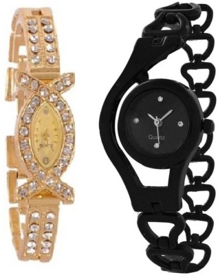 FASHION POOL ROUND ANALOG LADIES & WOMENS DESIGNER ELEGANT WATCH WITH ULTIMATE GOLD & BLACK COMBO Watch  - For Girls   Watches  (FASHION POOL)