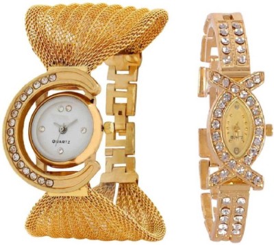 FASHION POOL LADIES SPECIAL GOLDEN X DESIGN & MOON DESIGN SPECIAL SHINNING WATCH WITH METAL & CHAIN WATCH Watch  - For Girls   Watches  (FASHION POOL)
