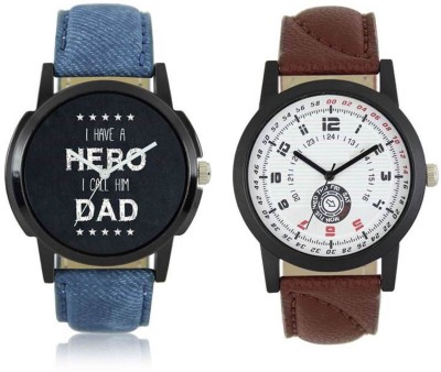 FASHION POOL LOREM ROUND DIAL ANALOG WATCH FOR COLLEAGE STUDENTS I HAVE A HERO DAD SPECIAL HAVING DENIM BLUE & MAROON LEATHER BELT WATCH FOR BOYS & GENT Watch  - For Boys   Watches  (FASHION POOL)