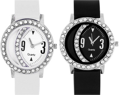 

Talgo New Arrival Festive Season Special TG141HBK Analog Round Dial Stylish Fancy Watch DMD moon White And Black (Pake of 2) TG141WHBK Watch - For Girls