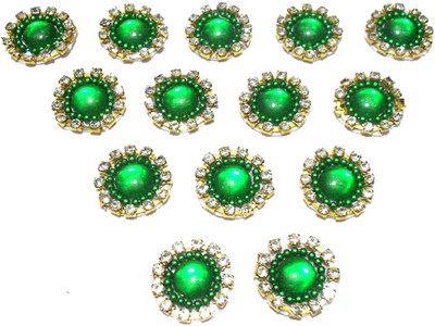 GOELX Patches Colorful Round Shape Handmade Appliques Rhinestone Embellishments For Decoration,Crafts Ideas, Jewelery Making, Easy to Use Pack of 50 - Green