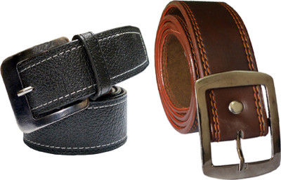 

LOOPA Men Formal Multicolor Synthetic Belt, Black and brown