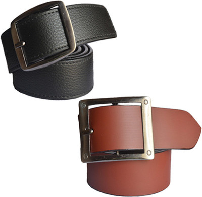 

LOOPA Men Formal Multicolor Synthetic Belt, Black and brown
