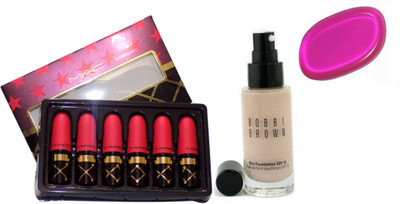 

Imported Silicon Puff&Mac nutcraker Sweet Nude Lipstick Set&Bobbi Brown Skin Foundation(Set of 3)