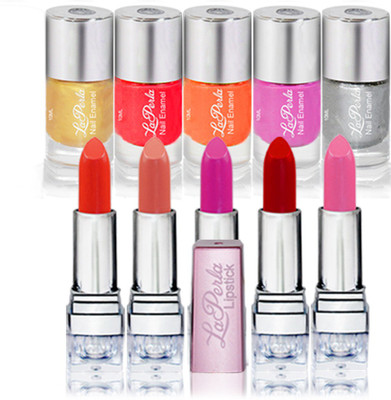 

La Perla Multi Color Lipstick & Nail Paint 5 Nail Paint 5 Lipstick Salon Services(Set of 10)