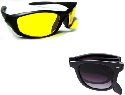 

ATTRACTIVE HD VISION GOGGLE WITH 1 FOLDABLE GOGGLE Cycling Goggles(Black, Yellow)
