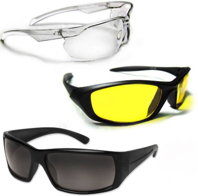

ATTRACTIVE New Day & Night HD Vision Goggles Anti-Glare Polarized Sunglasses Men/Women Driving Glasses with Transparent White Goggle Motorcycle Goggles(Black, Yellow), Black;yellow;white
