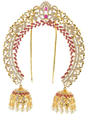 

Anuradha Art Jewellery Traditional Hair Brooch Bun Clip(Pink, Gold)