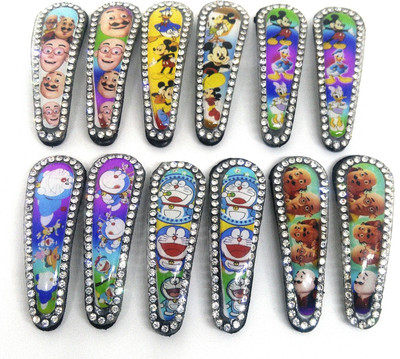 

Khubsurat Tic Tac Clips for Kids & Girls, Cartoon Characters & Stone Stud, Set of 6 Pairs (12 Pcs) Tic Tac Clip(Multicolor)