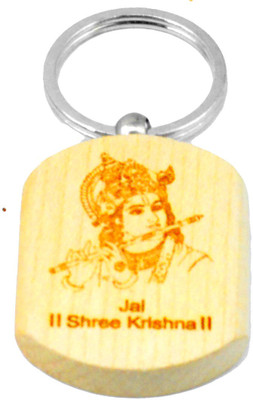 faynci Bal Krishna Engraved Handcrafted Wooden Key Chain Key Chain
