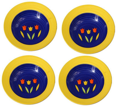 

caffeine Soup Plate 9 Inch Ceramic/Stoneware in Blue Tulip Garden Handmade Dinner Plates(Pack of 4)
