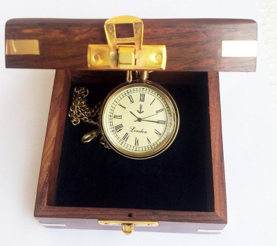Kartique golden with Wooden keepsake box with Anchor POKTWACH003 Gold-Plated Brass Pocket Watch Chain   Watches  (Kartique)