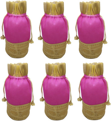 

FashBlush Shiny Golden and Pink Tissue Silk Return Gift Shagun Party Pouch Potlis (Set Of 6) Size 240x160mm Potli(Pink, Gold), Gold;pink