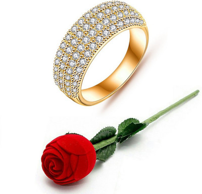 

Jewels Galaxy Valentine Rings Alloy Cubic Zirconia, Crystal Yellow Gold Plated Ring, White